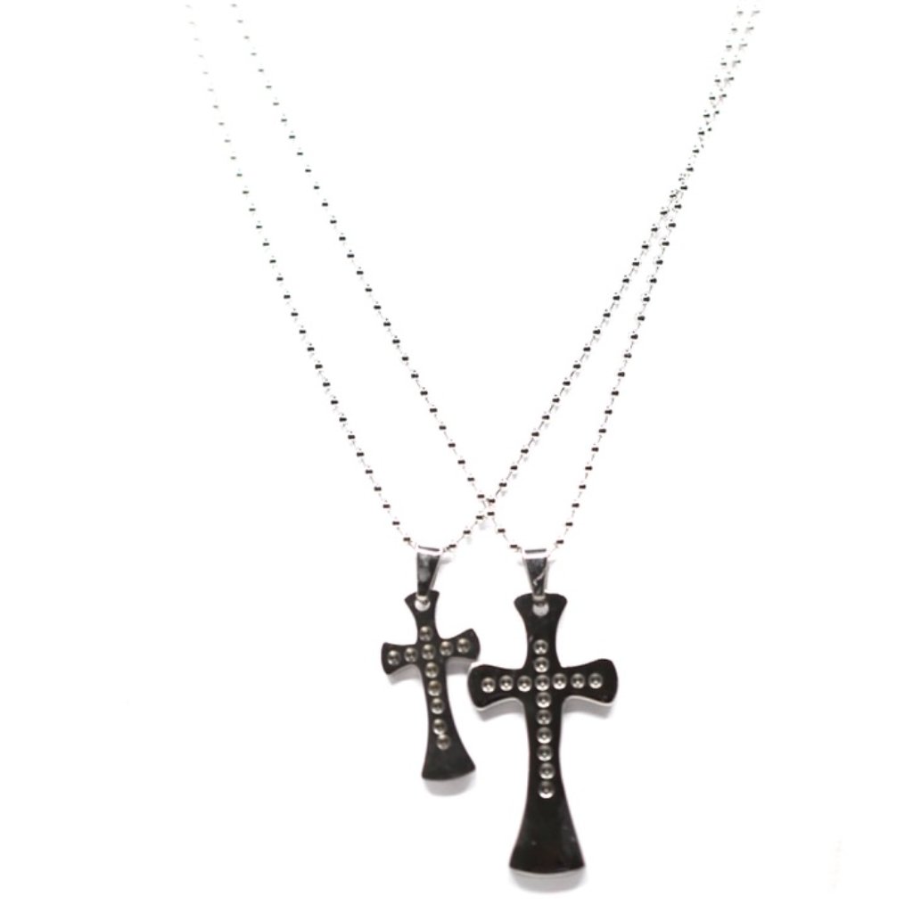 His And Hers White Topaz Cross Necklace Set